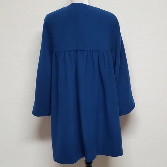 Rare Vintage 1970s Anne Klein Blue Wool Cashmere Pleated Topcoat Swing Coat - Picture 9 of 16